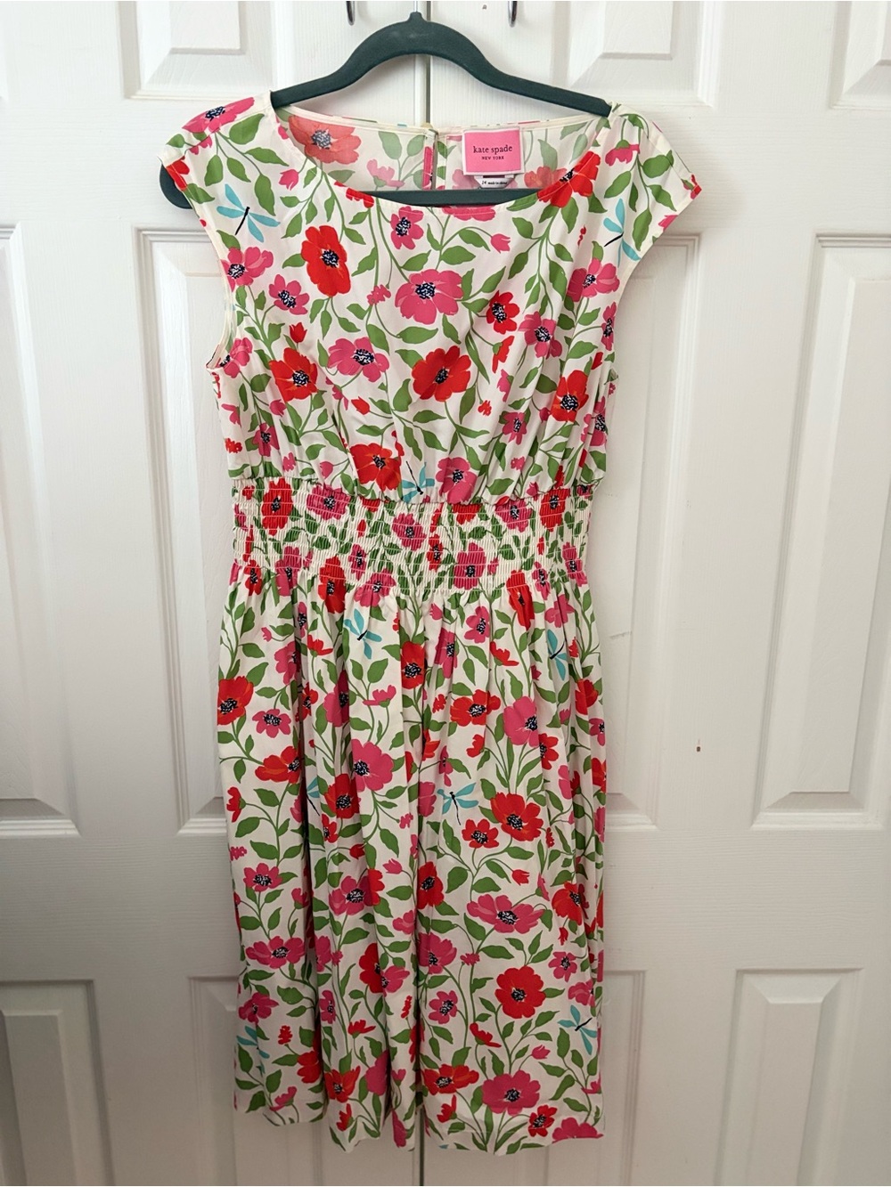 kate spade Floral Cap-Sleeve Dress in Pink, Red & Green